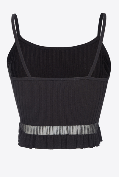Shop Pinko Ribbed Cropped Vest Top In Noir Limousine