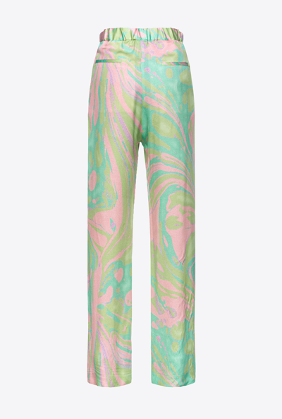 Shop Pinko Pantaloni Satin Stampa Splash In Multi.green/pink