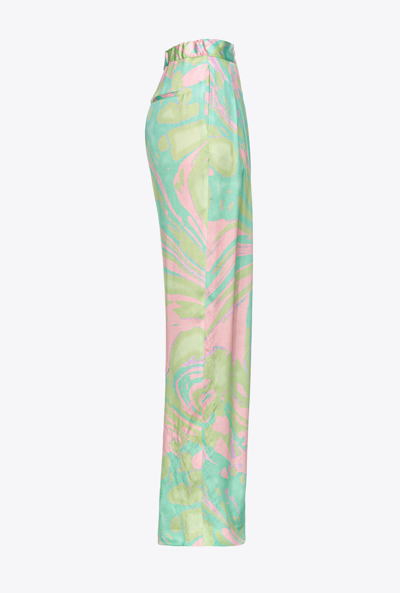 Shop Pinko Splash-print Satin Trousers In Multi.green/pink