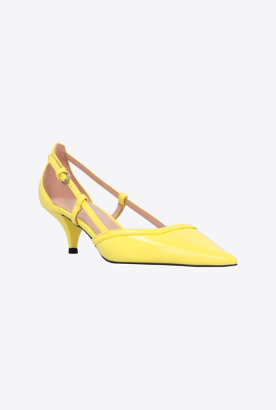 Shop Pinko Brushed Leather Pumps In Jaune Soufre