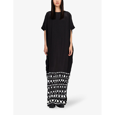 Shop Leem Women's Black / Wh Brand-embroidered Boat-neck Woven Maxi Dress