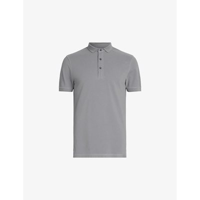 Shop Allsaints Men's Ash Grey Reform Ss Cotton-piqué Polo Shirt