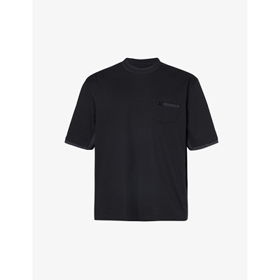 Shop Sacai Chest-pocket Crewneck Cotton-jersey T-shirt In Black