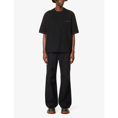 Shop Sacai Chest-pocket Crewneck Cotton-jersey T-shirt In Black