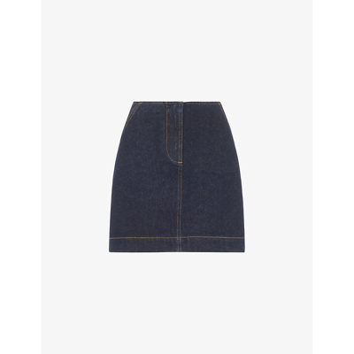 Shop Whistles Contrast-stitch High-rise Denim Mini Skirt In Navy