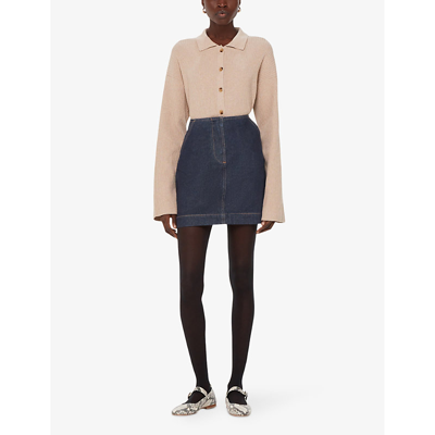 Whistles Womens Navy Contrast-stitch High-rise Denim Mini Skirt In Navy
