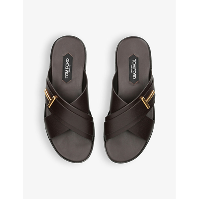 Shop Tom Ford Preston Brand-badge Leather Sandals In Dark Brown