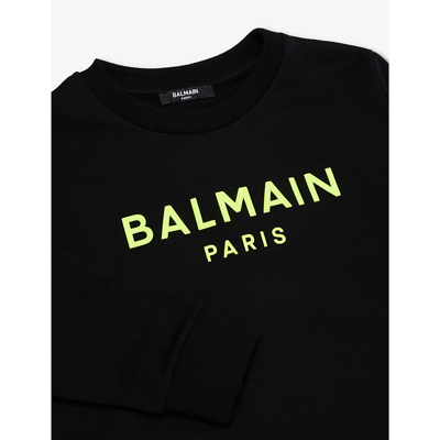 Shop Balmain Branded-print Long-sleeved Cotton-jersey Sweatshirt 6-14 Years In Black/yellow