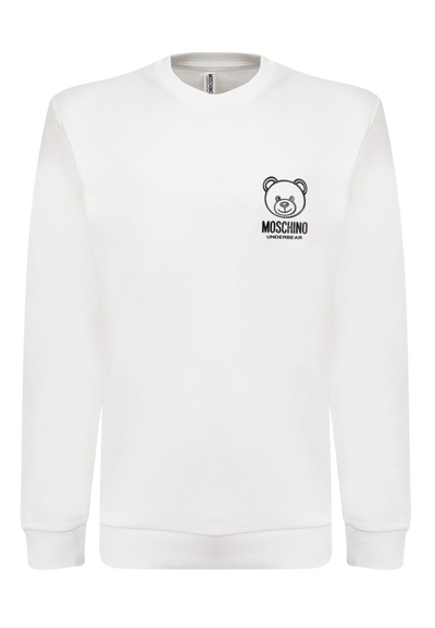 Shop Moschino Teddy Bear Detailed Crewneck Sweatshirt In White