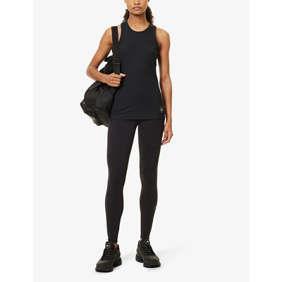 Shop Adidas By Stella Mccartney Women's Black Logo-print Slim-fit Stretch-recycled Polyamide Top