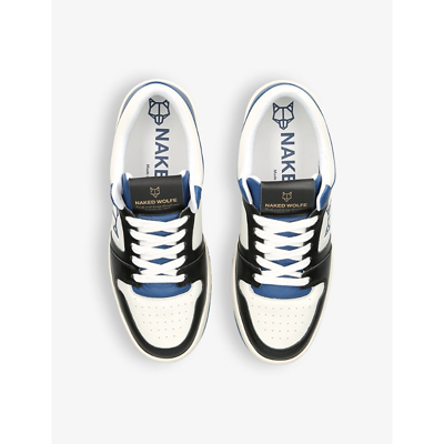 Shop Naked Wolfe Mens White/vy Cm-01 Branded Leather Low-top Trainers In White/navy
