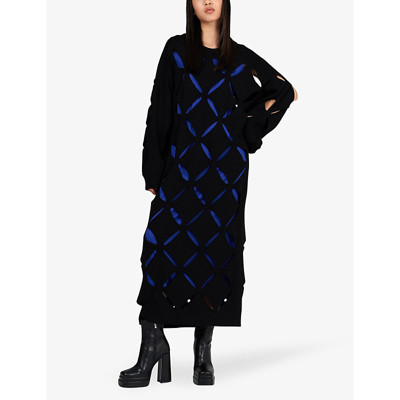 Shop Leem Women's Black/blue Open-weave Knitted Maxi Dress