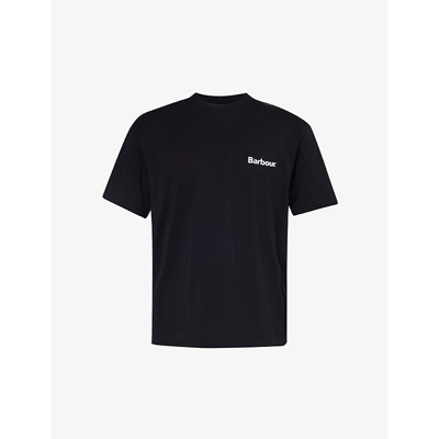 Shop Barbour Men's Black Logo-print Crewneck Cotton-jersey T-shirt