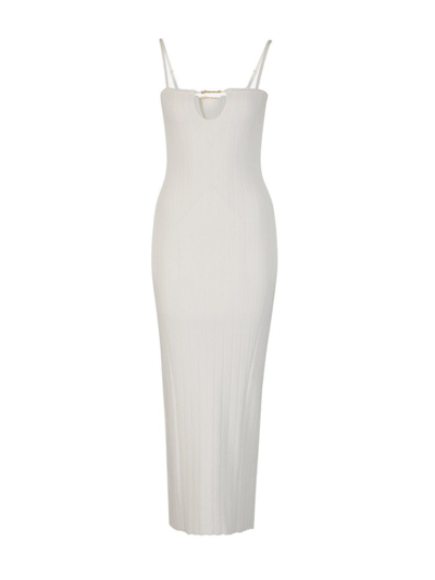 Shop Jacquemus Knitted Lingerie Dress In White