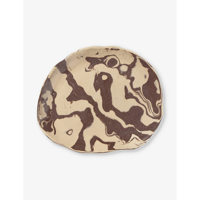 Shop Ferm Living Ryu Stoneware Platter 26cm In Sand/brown