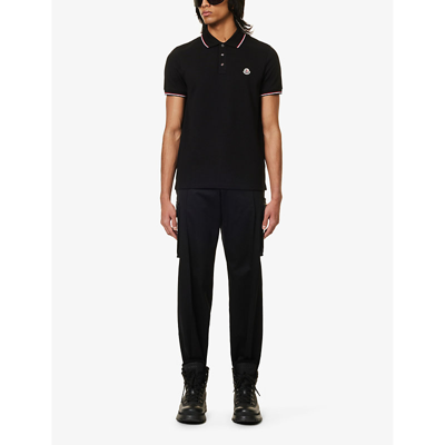 Moncler Cotton Polo Shirt With Logo In Black