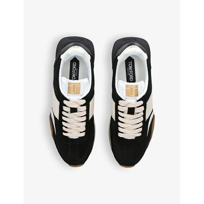 Shop Tom Ford James Logo-print Leather And Suede Low-top Trainers In Black/comb
