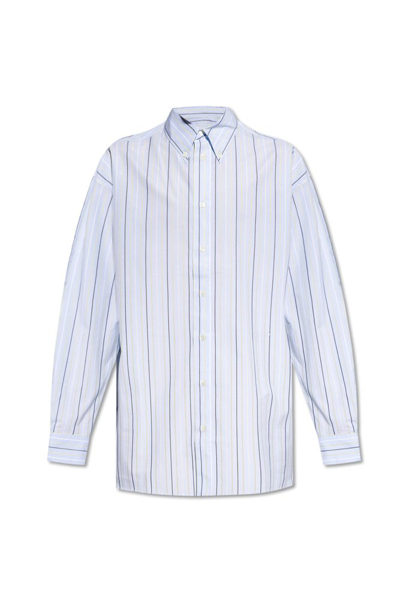 Shop Marni Long Sleeved Striped Buttoned Shirt In Blue
