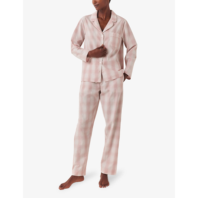 Shop The White Company Women's Vintgepnk Relaxed-fit Omschecked Organic-cotton Pyjama Bott