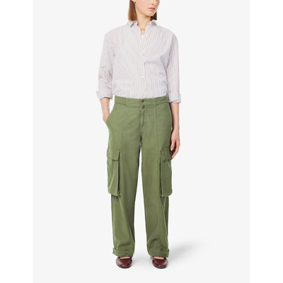 Shop Frame Womens Poblano Wide-leg Mid-rise Cotton-twill Cargo Trousers