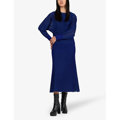 Leem Womens Cobalt Ribbed Mesh Woven Top In Cobalt