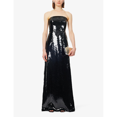Shop Alberta Ferretti Women's Black Strapless Sequin-embellished Woven Maxi Dress
