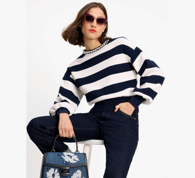 Shop Kate Spade Awning Stripe Pearl Sweater In French Navy