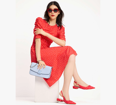 Shop Kate Spade Spring Time Dot Ruched Dress In Ponderosa Red