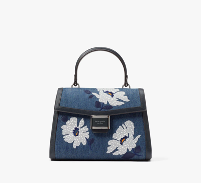 Shop Kate Spade Katy Embellished Denim Medium Top-handle Bag In Winters Night