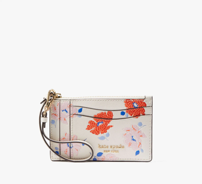 Shop Kate Spade Morgan Dotty Floral Embossed Card Case Wristlet In White