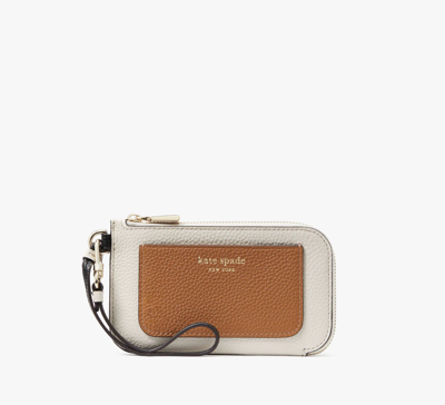 Shop Kate Spade Ava Colorblocked Coin Card Case Wristlet In Parchment