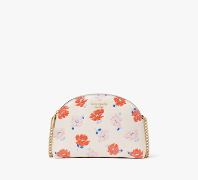 Shop Kate Spade Morgan Dotty Floral Embossed Double-zip Dome Crossbody In White