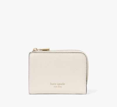 Shop Kate Spade Ava Colorblocked Pebbled Leather Zip Bifold Wallet In Parchment