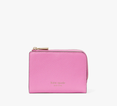 Shop Kate Spade Ava Colorblocked Pebbled Leather Zip Bifold Wallet In Echinacea Flower