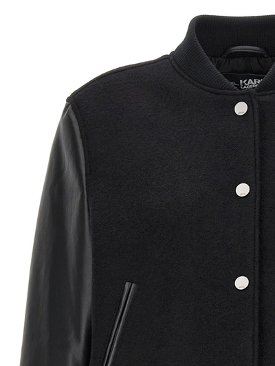 Shop Karl Lagerfeld Logo Bomber Jacket In Black