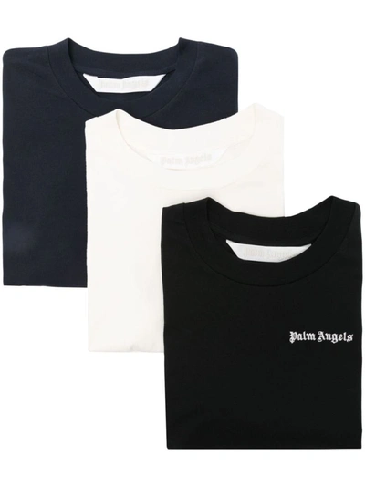 Shop Palm Angels Classic Embroidered-logo T-shirt (set Of Three) In Multicolor Multicolor