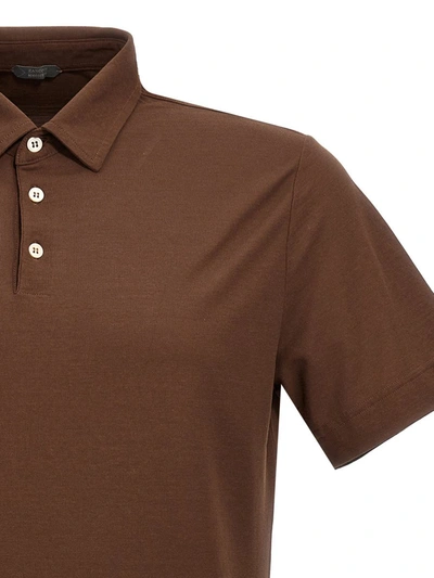 Shop Zanone 'ice Cotton' Polo Shirt In Brown