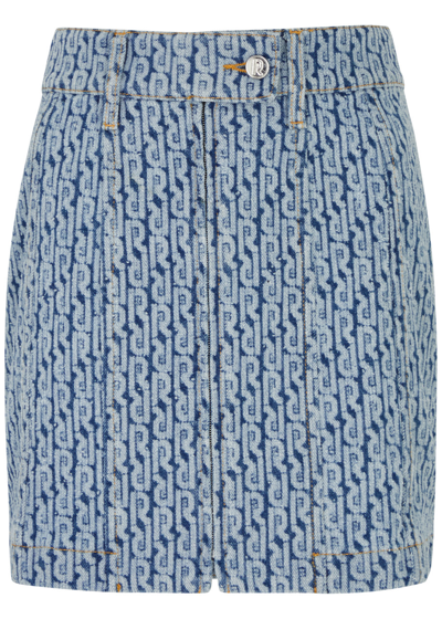 Shop Rabanne Logo-print Denim Mini Skirt In Blue