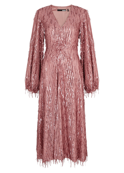 Shop Rotate Birger Christensen Sequin-embellished Midi Dress In Pink
