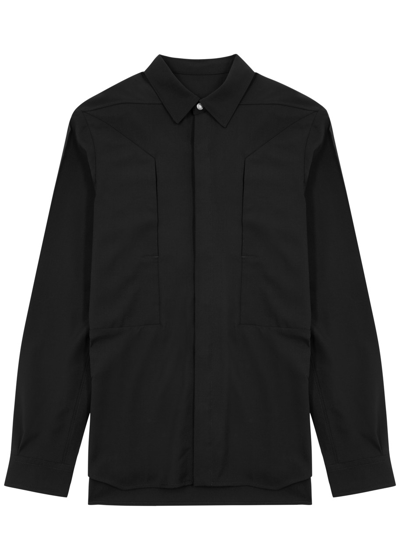 Shop Rick Owens Fog Panelled Wool Shirt In Black