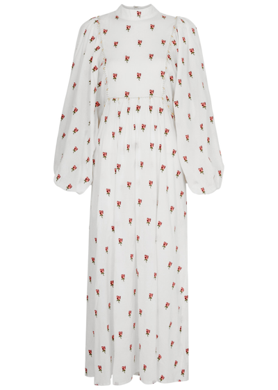Shop Farm Rio Floral-embroidered Cotton Maxi Dress In Off White
