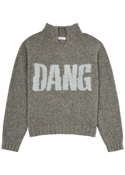 Shop Erl Dangerous Intarsia Wool-blend Jumper In Grey