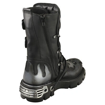 Pre-owned New Rock Rock Boot Metallic M-107-s2 Unisex Black Platform Boots