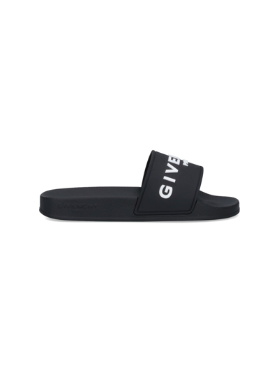 Shop Givenchy Logo Slide Sandals In Black  