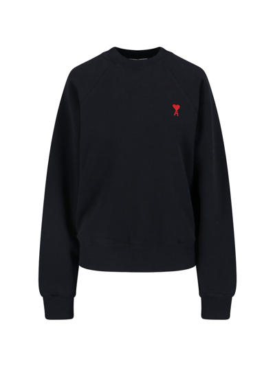 Shop Ami Alexandre Mattiussi Logo Crewneck Sweatshirt In Black  