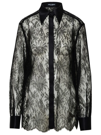 Shop Dolce & Gabbana Black Lace Shirt In Grey