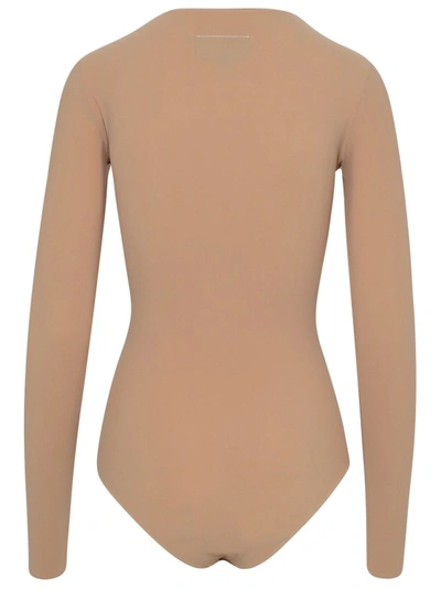 Shop Mm6 Maison Margiela Polyamide Nude Bodysuit In Brown