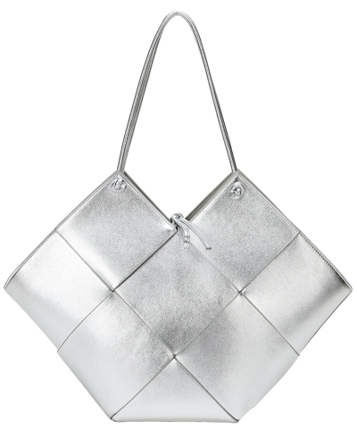 Shop Tiffany & Fred Paris Woven Leather Messenger Bag In Silver