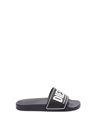 Diesel Sa-mayemi Cc Logo-embossed Slides In Black  