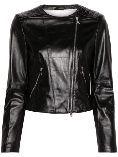 Shop Patrizia Pepe Biker Leather Jacket In Black  